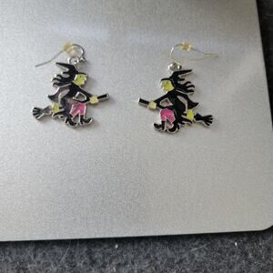 Witches Earrings Halloween Enamel Silver Tone Fashion Fun Jewelry